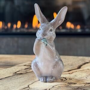 Vintage Royal Copenhagen Porcelain Rabbit Eating Leaf Figurine #1019, Denmark